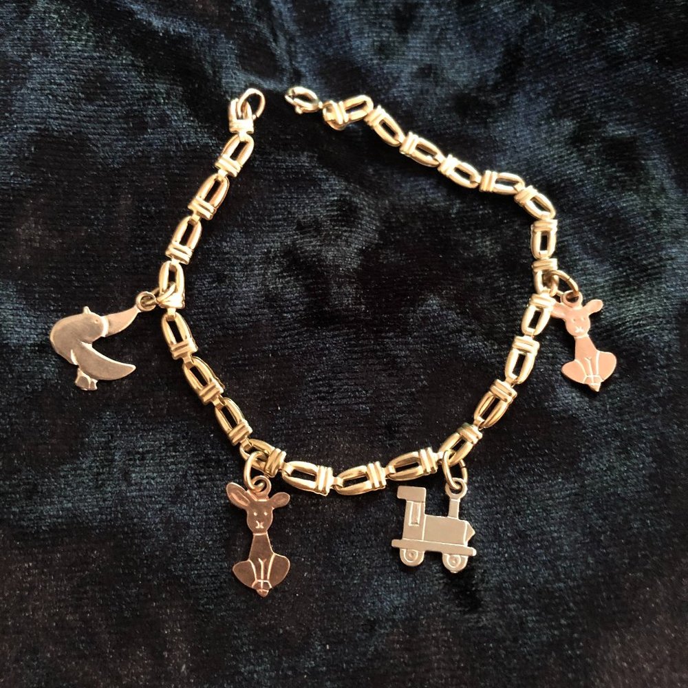 Solid 18K Tri Color Animal Charm Link Bracelet